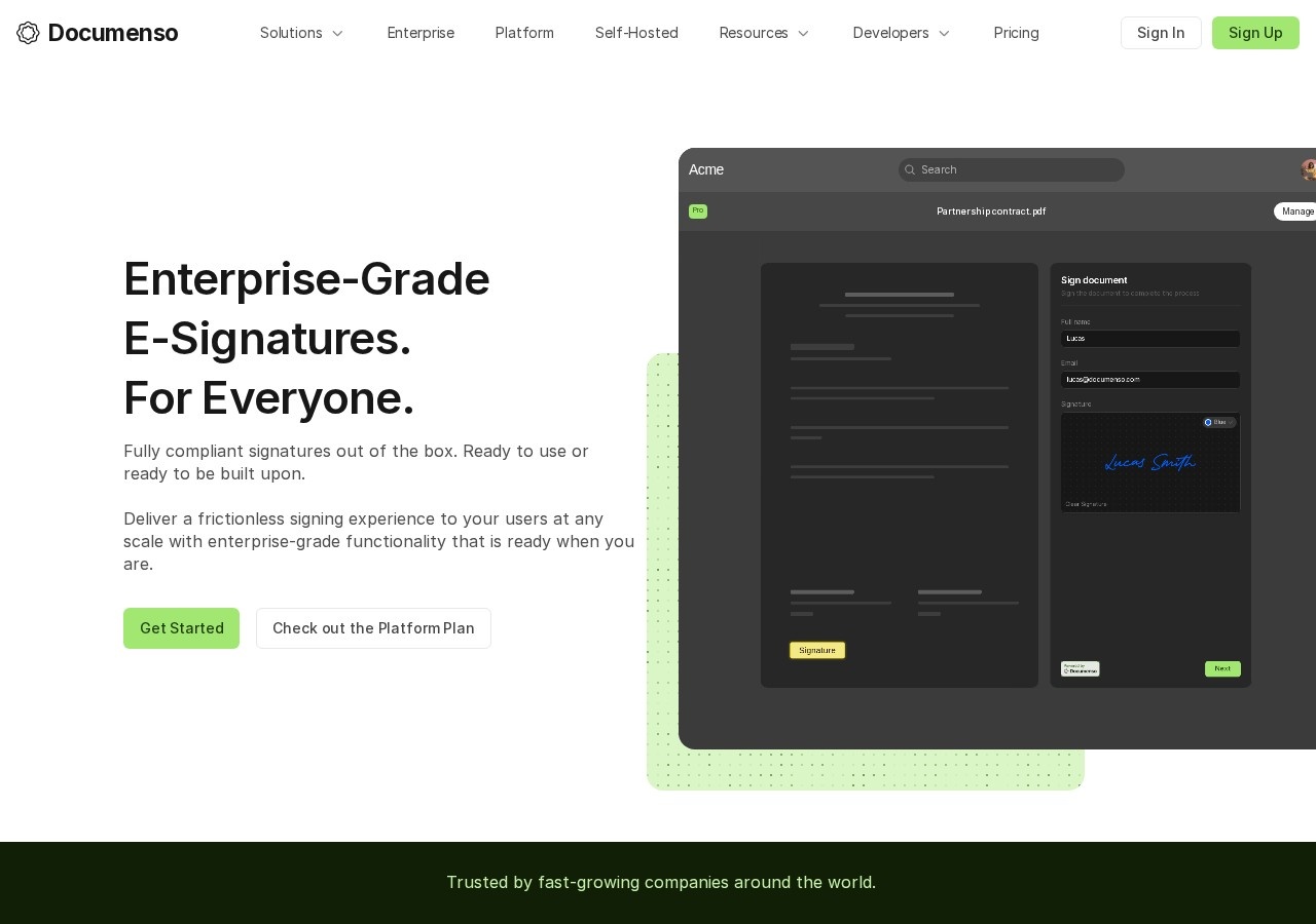Documenso open-source e-signature landing page
