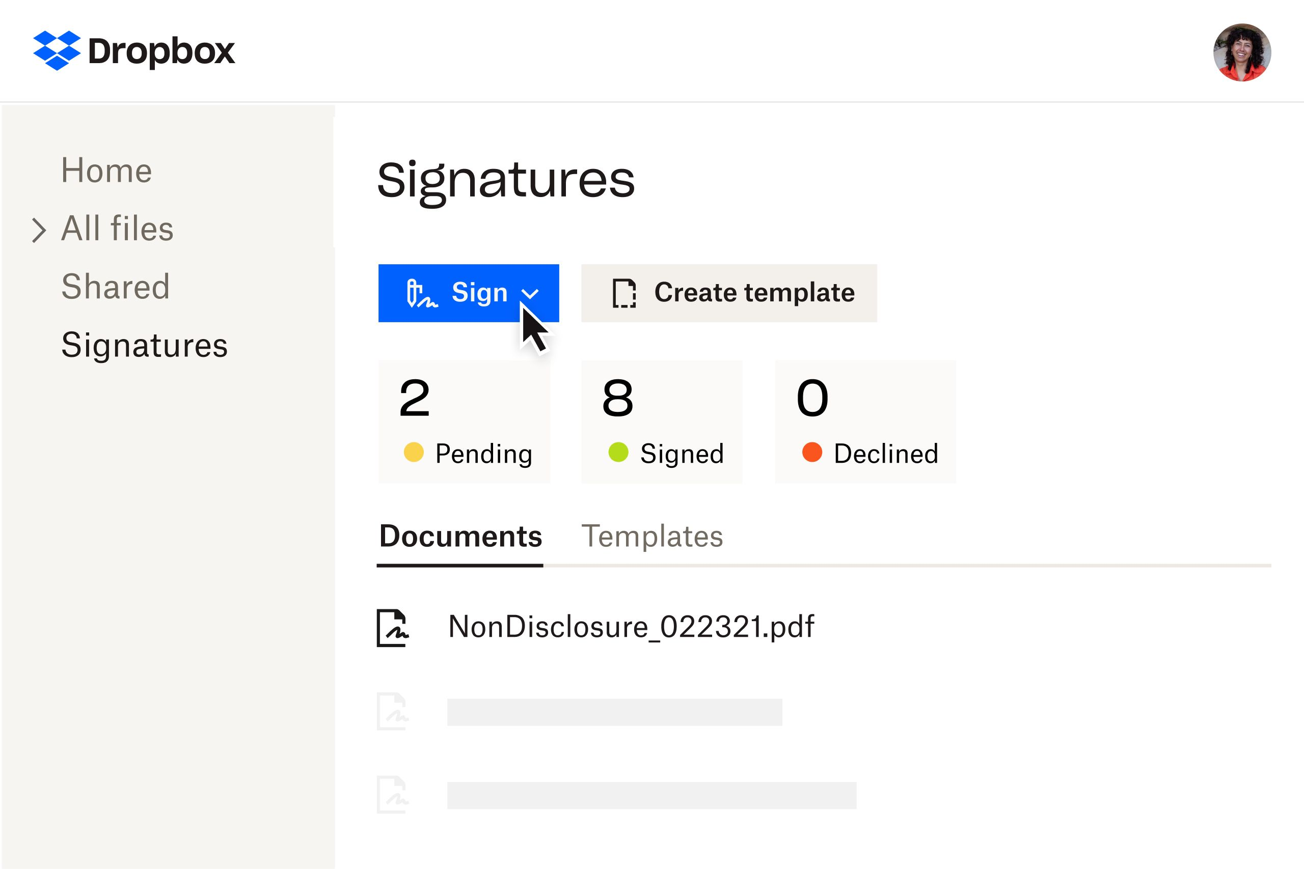 Dropbox Sign signature request interface
