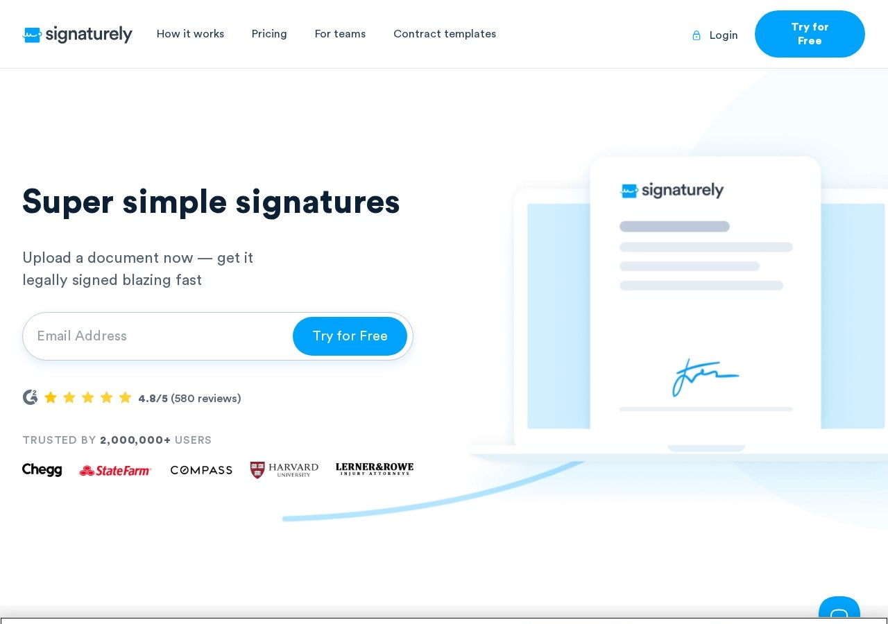 Signaturely e-signature landing page